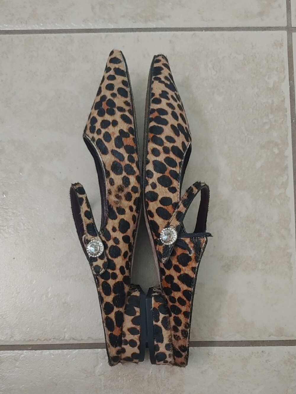 Kate Spade Leopard Mules Real Fur Pointed Toe Flats Mary Jane Strap W Size 7.5 - Picture 3 of 4